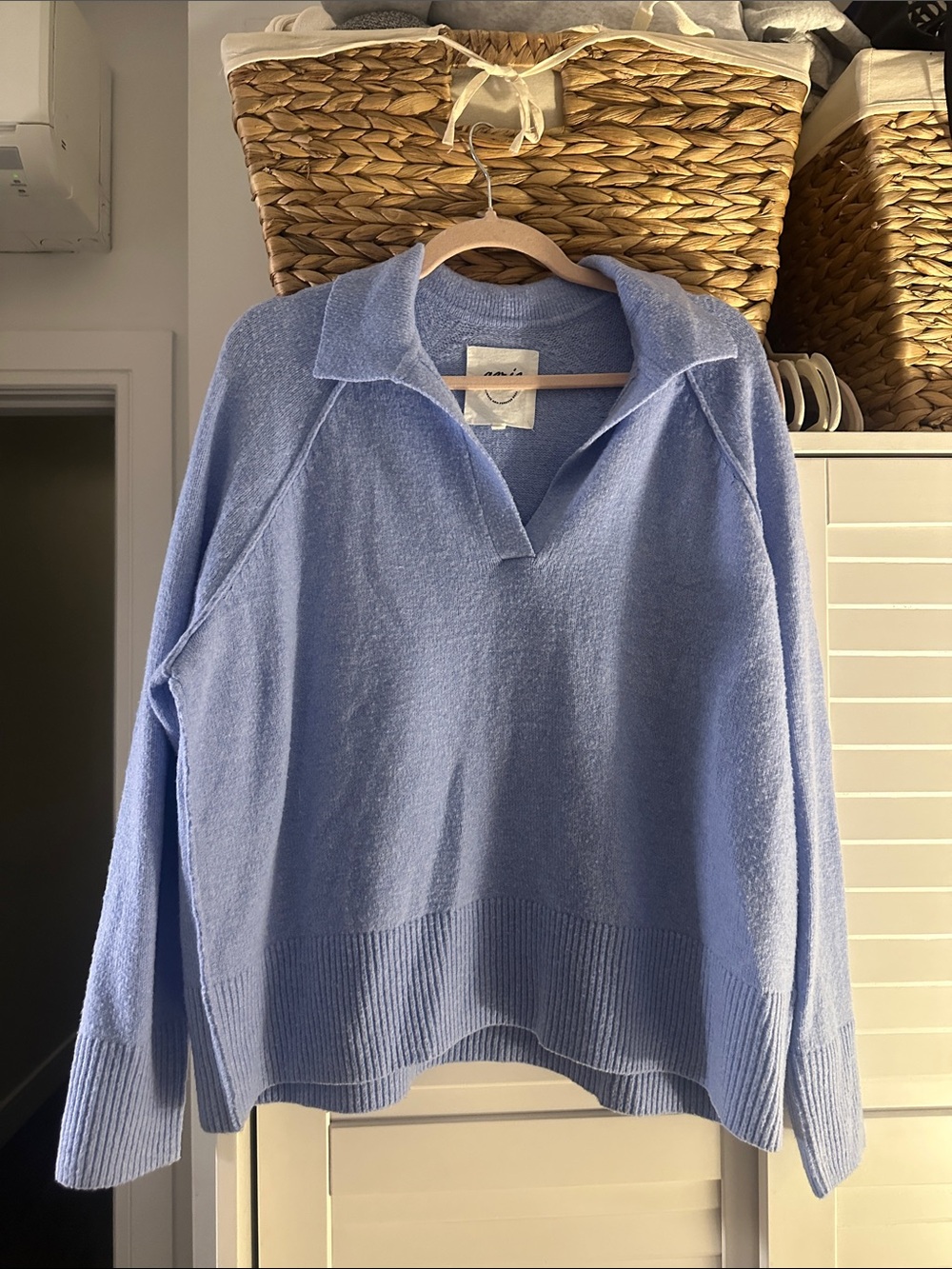 aerie Light Lavender V-Neck Collared Pullover Sweater